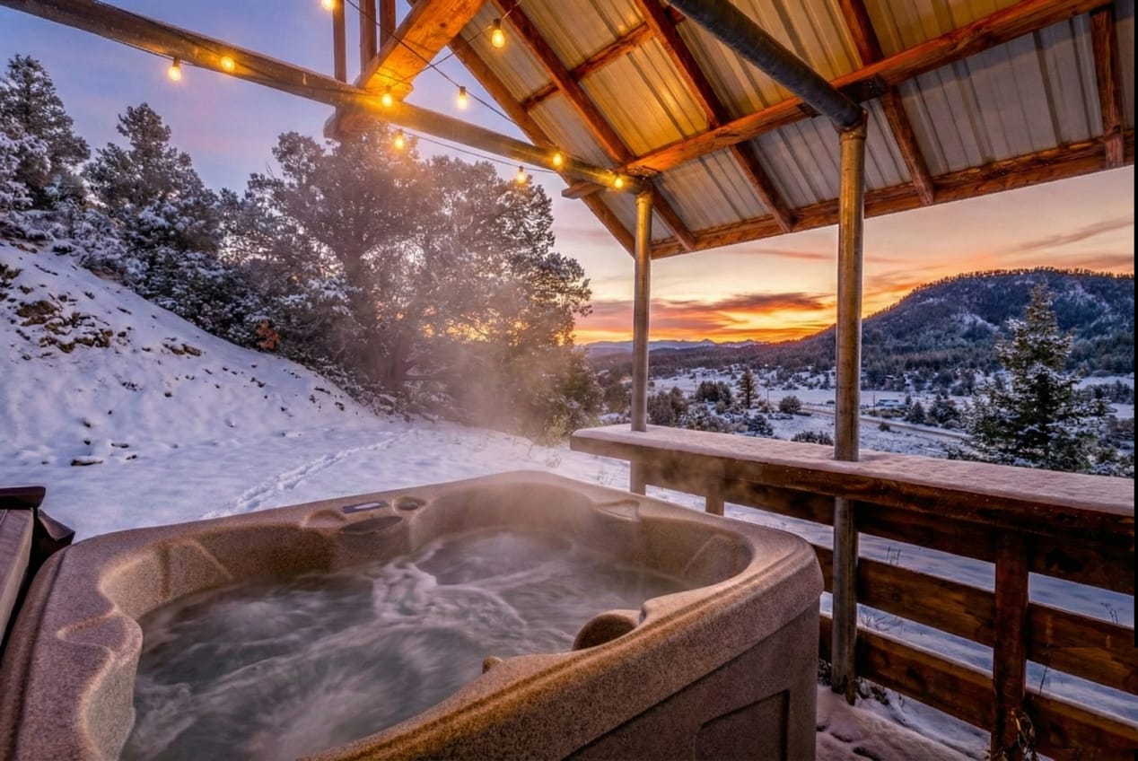 Hot tub with mountain views